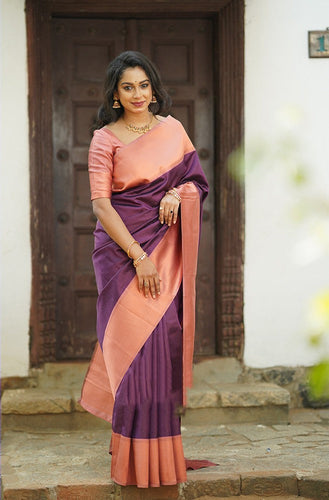 Brood Purple Soft Silk Saree With Wonderful Blouse Piece Shriji