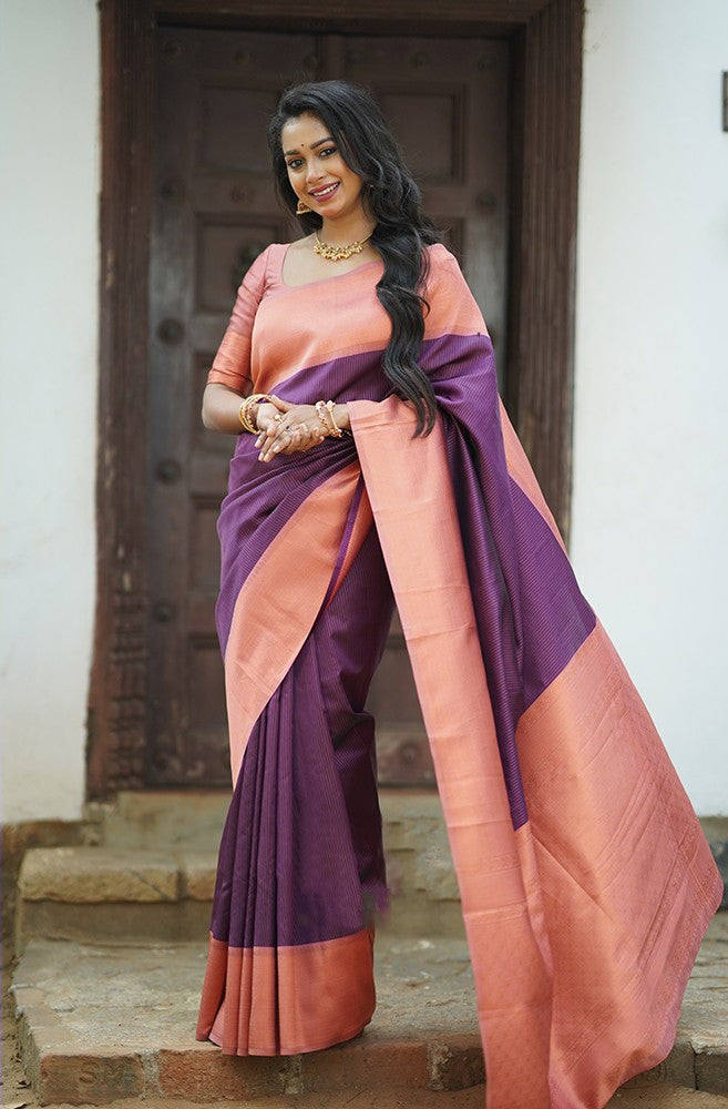 Brood Purple Soft Silk Saree With Wonderful Blouse Piece Shriji
