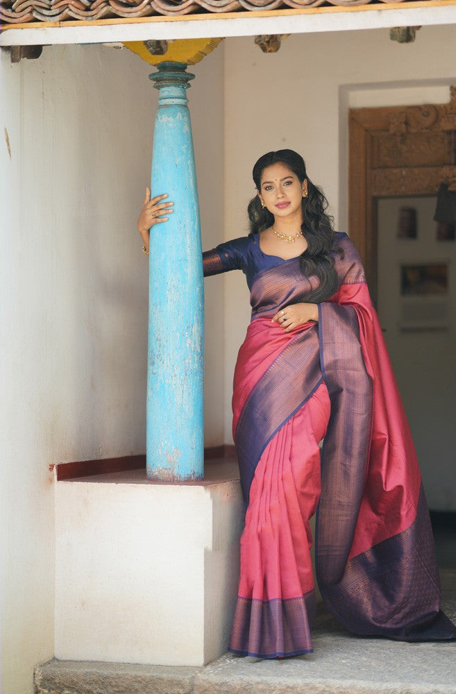 Eloquence Tomato Soft Silk Saree With Capricious Blouse Piece Shriji