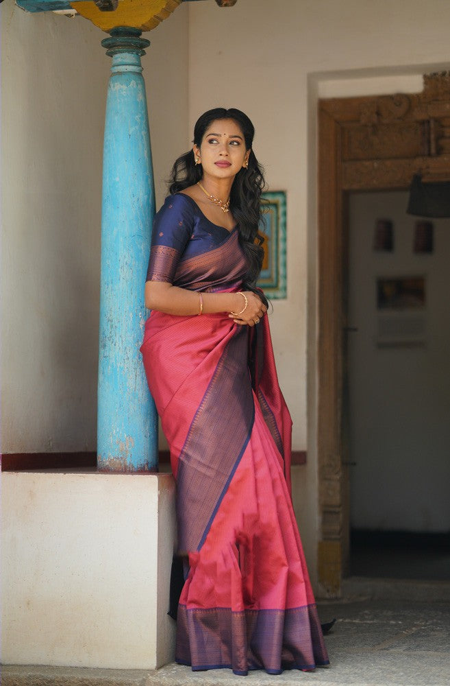 Eloquence Tomato Soft Silk Saree With Capricious Blouse Piece Shriji