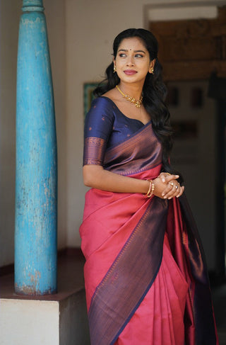 Eloquence Tomato Soft Silk Saree With Capricious Blouse Piece Shriji