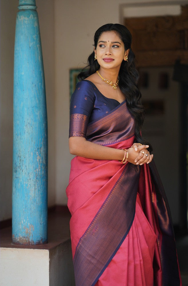 Eloquence Tomato Soft Silk Saree With Capricious Blouse Piece Shriji