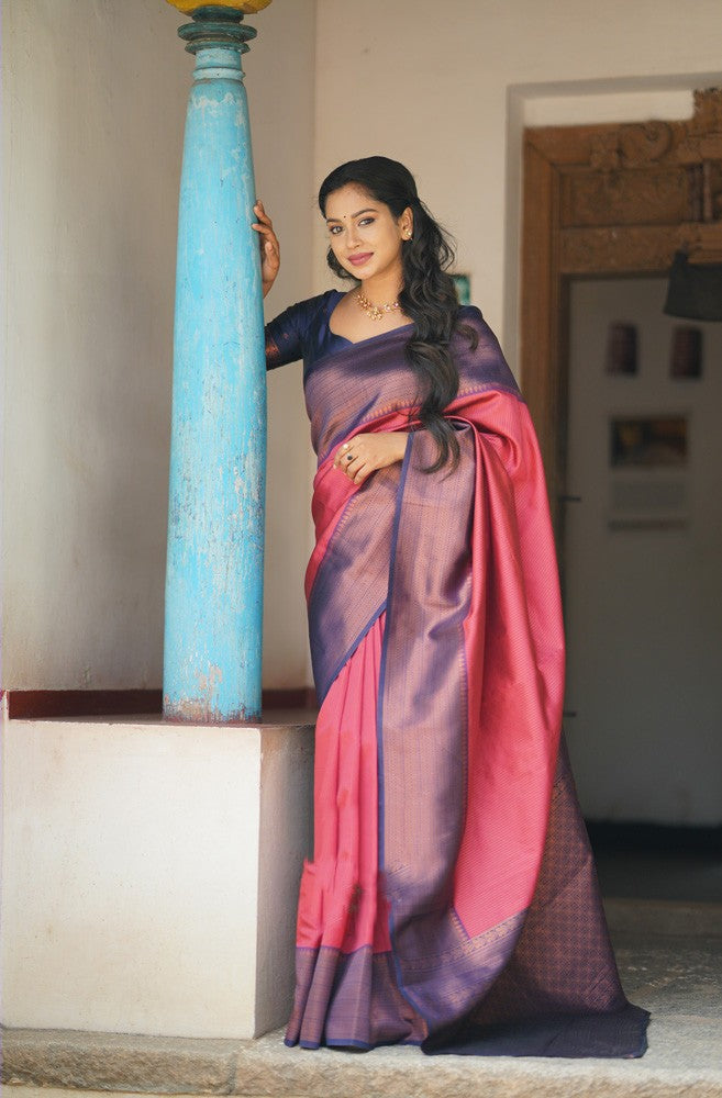 Eloquence Tomato Soft Silk Saree With Capricious Blouse Piece Shriji Main image