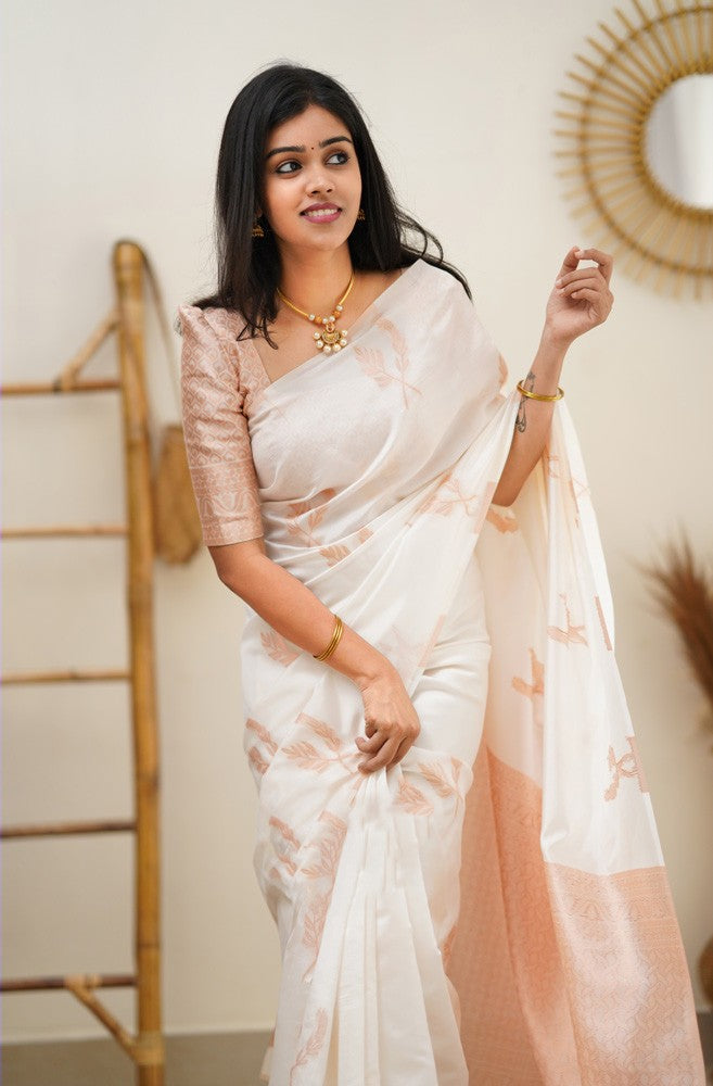 Epiphany White Soft Silk Saree With Breathtaking Blouse Piece Shriji