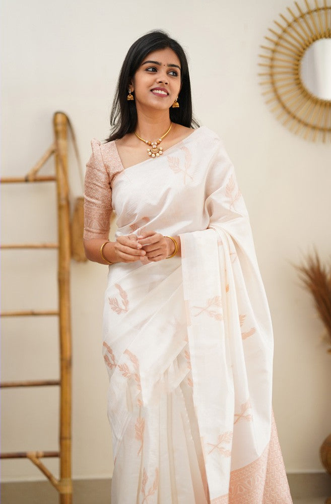 Epiphany White Soft Silk Saree With Breathtaking Blouse Piece Shriji