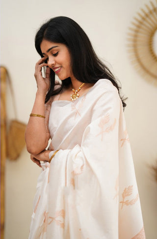 Epiphany White Soft Silk Saree With Breathtaking Blouse Piece Shriji