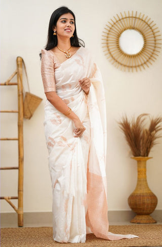 Epiphany White Soft Silk Saree With Breathtaking Blouse Piece Shriji