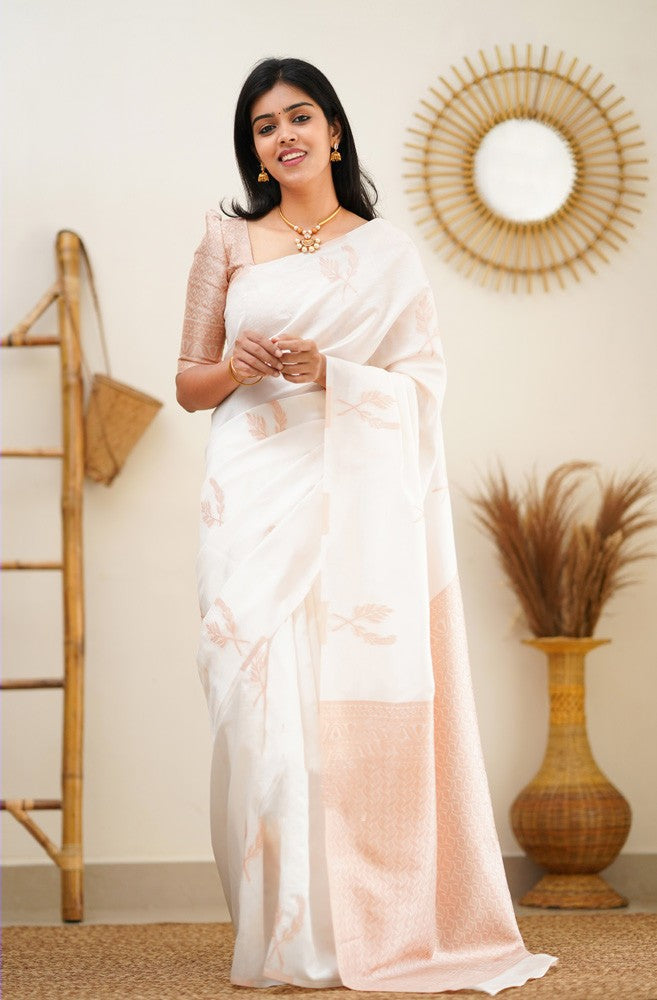 Epiphany White Soft Silk Saree With Breathtaking Blouse Piece Shriji Main image