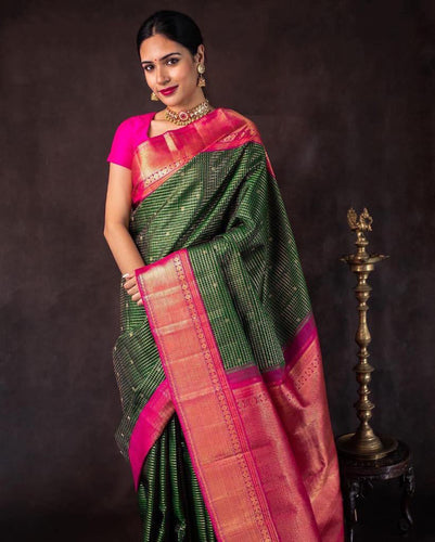 Capricious Green Soft Silk Saree With Staring Blouse Piece Shriji