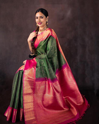 Capricious Green Soft Silk Saree With Staring Blouse Piece Shriji
