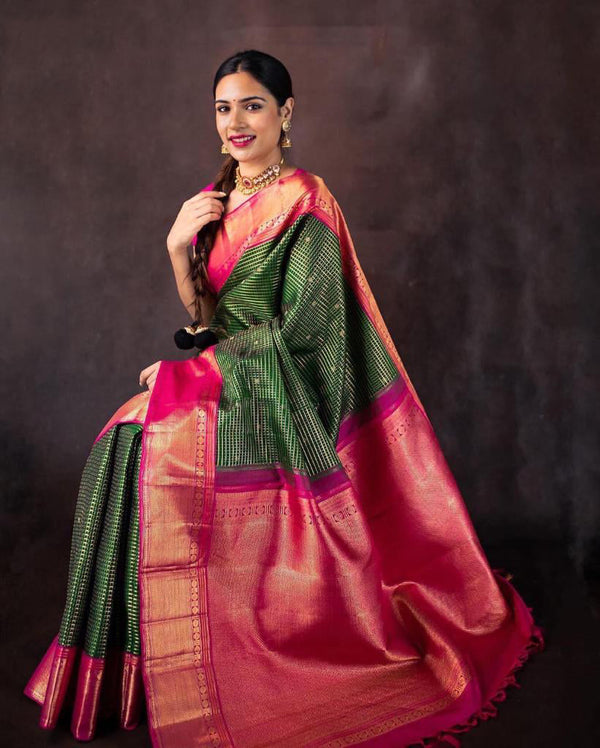 Capricious Green Soft Silk Saree With Staring Blouse Piece Shriji