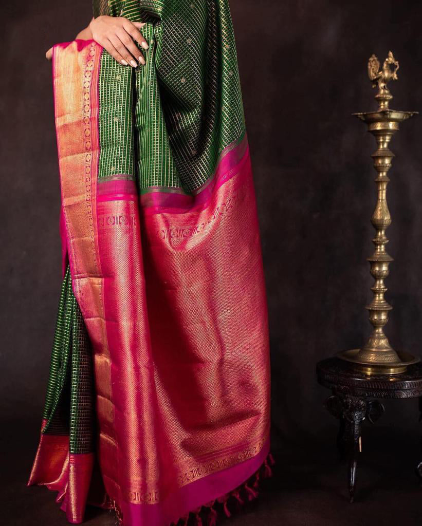 Capricious Green Soft Silk Saree With Staring Blouse Piece Shriji