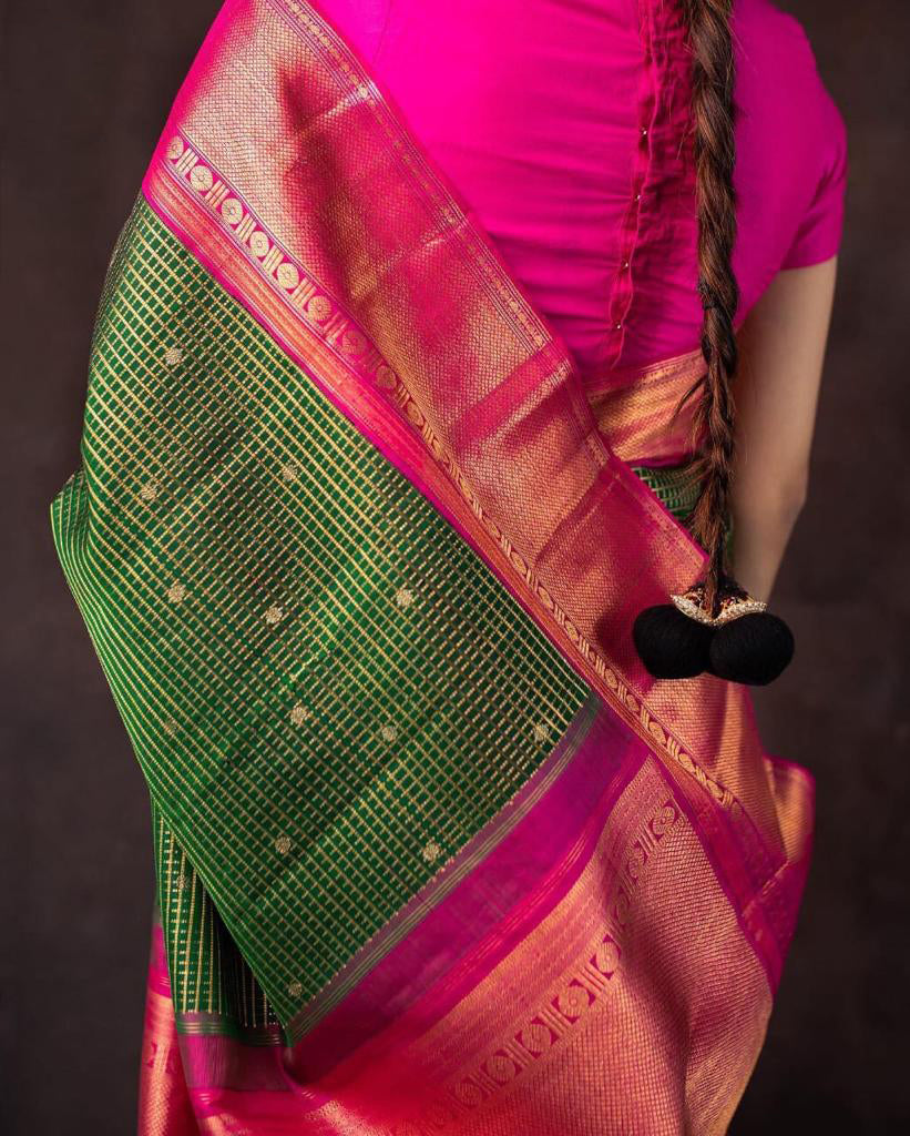 Capricious Green Soft Silk Saree With Staring Blouse Piece Shriji