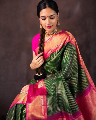Capricious Green Soft Silk Saree With Staring Blouse Piece Shriji