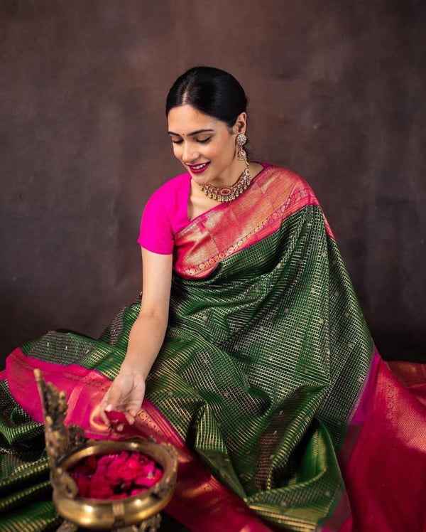 Capricious Green Soft Silk Saree With Staring Blouse Piece Shriji