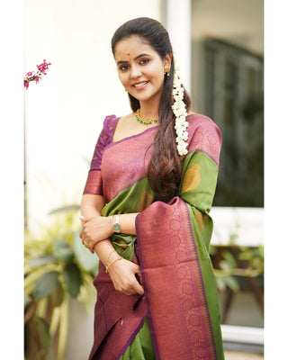 Artistic Green Soft Silk Saree With Supernal Blouse Piece Shriji