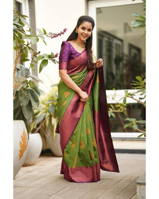 Artistic Green Soft Silk Saree With Supernal Blouse Piece Shriji