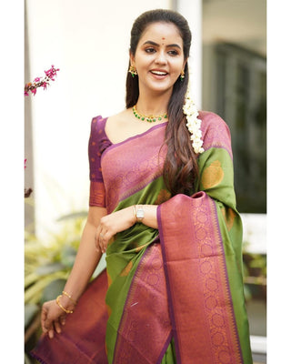 Artistic Green Soft Silk Saree With Supernal Blouse Piece Shriji