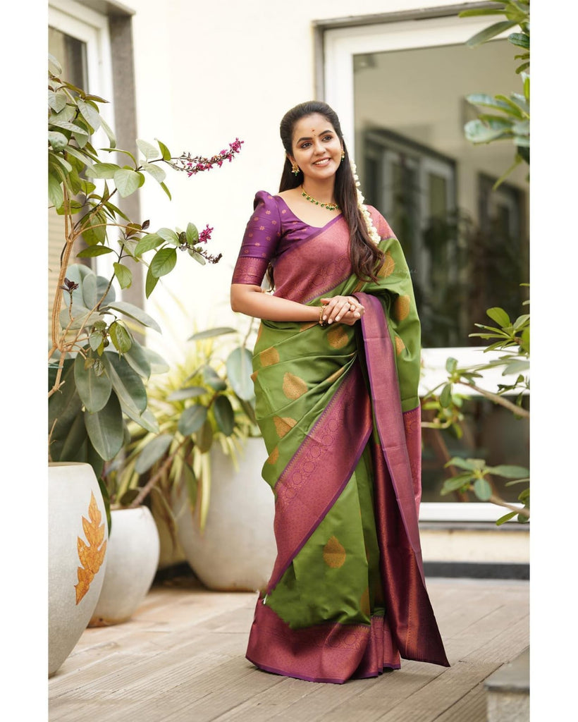 Artistic Green Soft Silk Saree With Supernal Blouse Piece Shriji