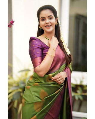 Artistic Green Soft Silk Saree With Supernal Blouse Piece Shriji
