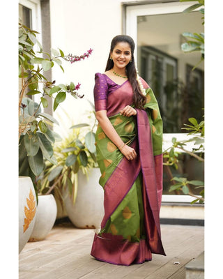 Artistic Green Soft Silk Saree With Supernal Blouse Piece Shriji