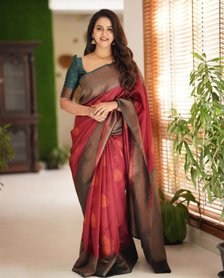 Artistic Maroon Soft Silk Saree With Splendorous Blouse Piece Shriji