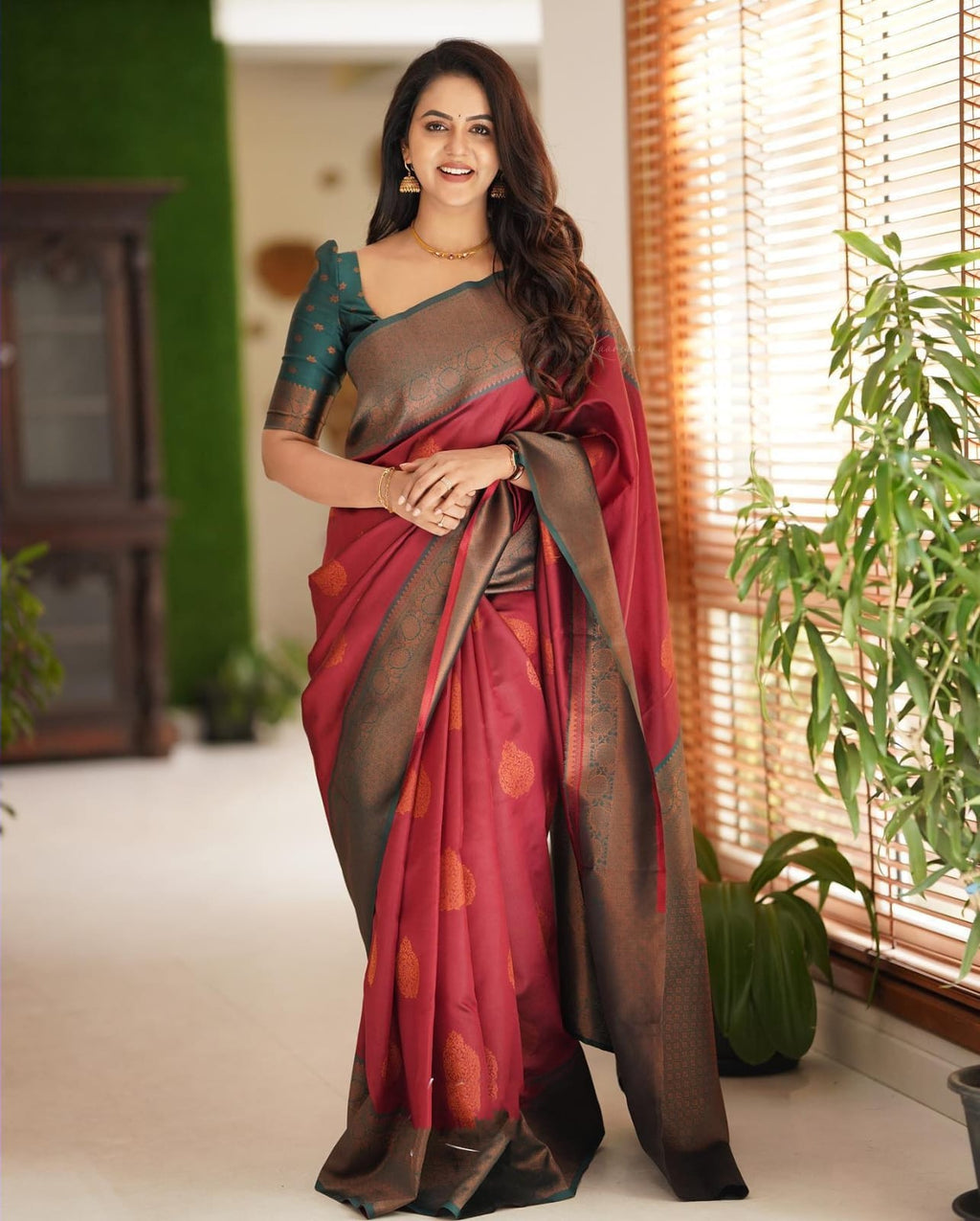 Artistic Maroon Soft Silk Saree With Splendorous Blouse Piece Shriji