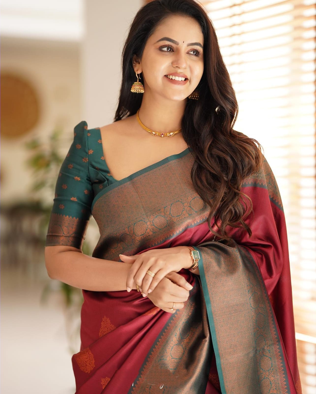 Artistic Maroon Soft Silk Saree With Splendorous Blouse Piece Shriji