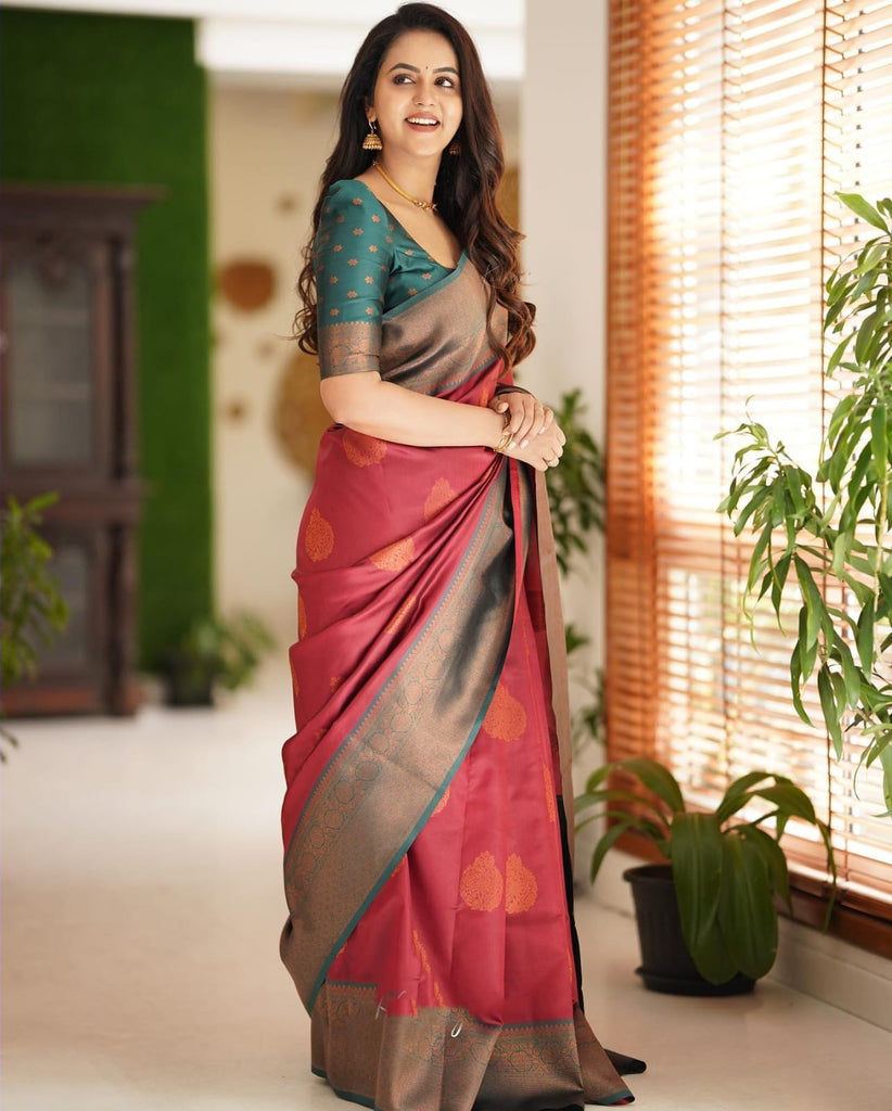 Artistic Maroon Soft Silk Saree With Splendorous Blouse Piece Shriji