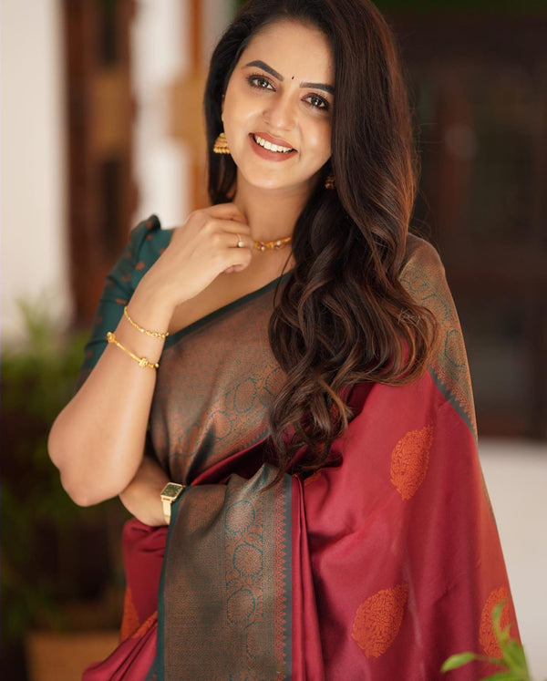Artistic Maroon Soft Silk Saree With Splendorous Blouse Piece Shriji