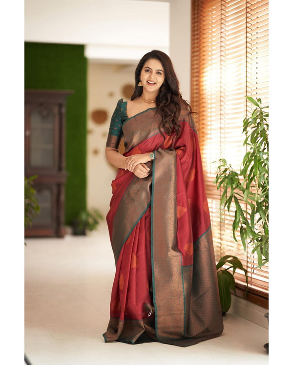 Artistic Maroon Soft Silk Saree With Splendorous Blouse Piece Shriji