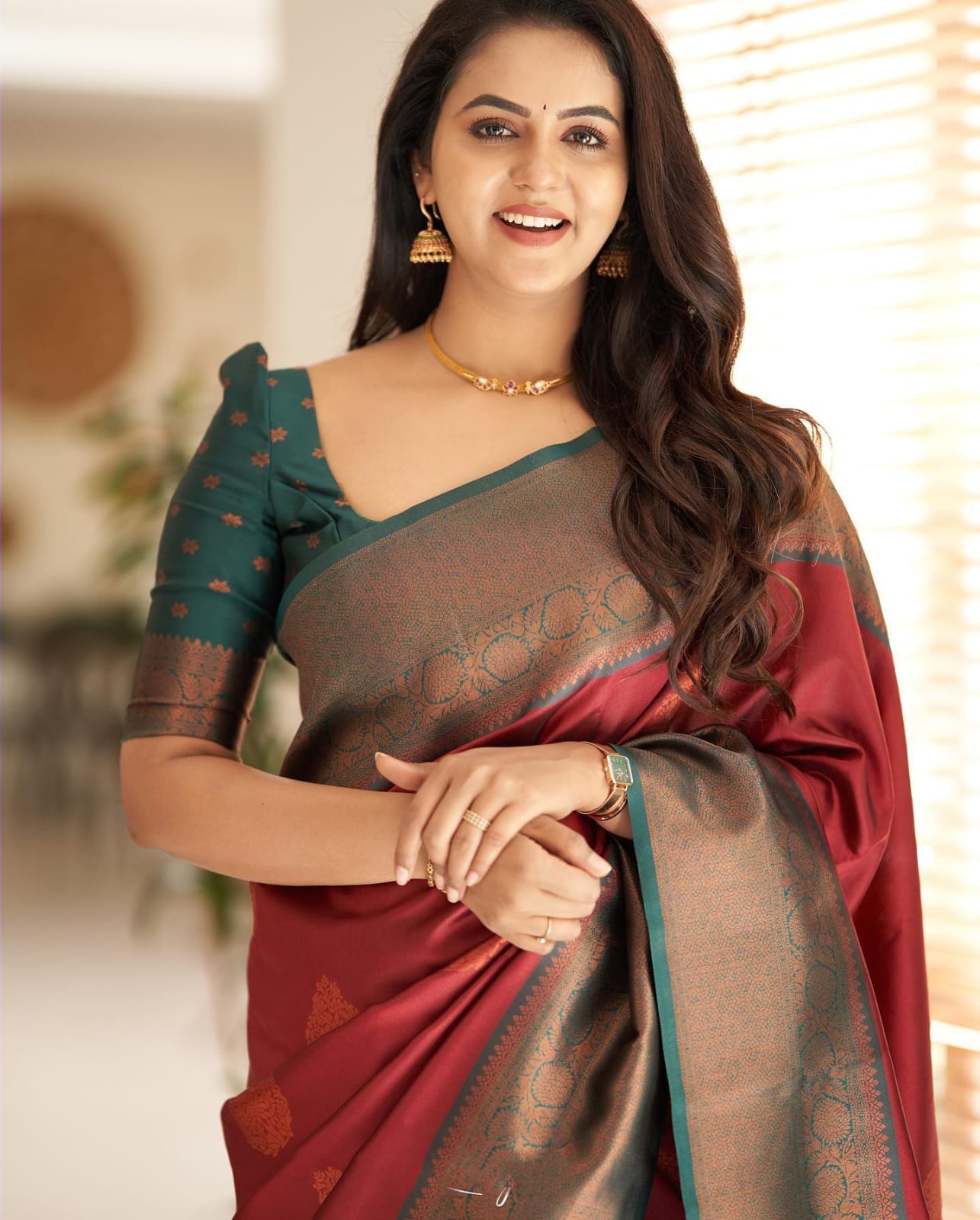 Artistic Maroon Soft Silk Saree With Splendorous Blouse Piece Shriji