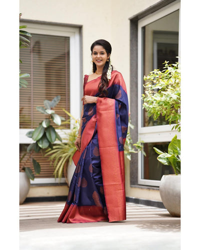 Tempting Navy Blue Soft Silk Saree With Glittering Blouse Piece Shriji