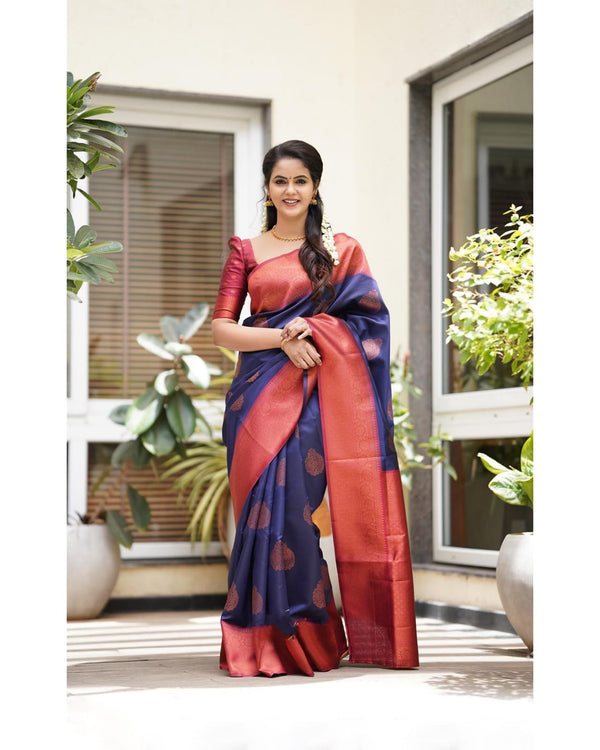 Tempting Navy Blue Soft Silk Saree With Glittering Blouse Piece Shriji