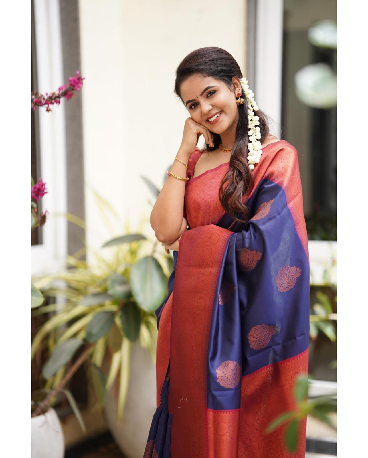 Tempting Navy Blue Soft Silk Saree With Glittering Blouse Piece Shriji