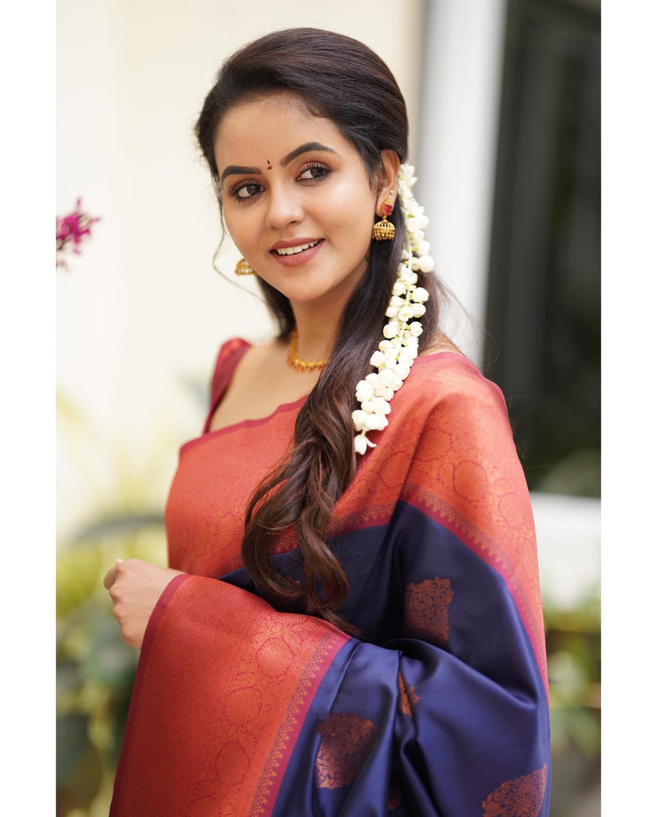 Tempting Navy Blue Soft Silk Saree With Glittering Blouse Piece Shriji