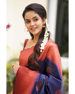 Tempting Navy Blue Soft Silk Saree With Glittering Blouse Piece Shriji