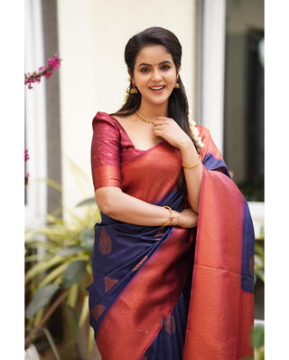 Tempting Navy Blue Soft Silk Saree With Glittering Blouse Piece Shriji