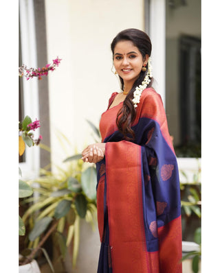 Tempting Navy Blue Soft Silk Saree With Glittering Blouse Piece Shriji