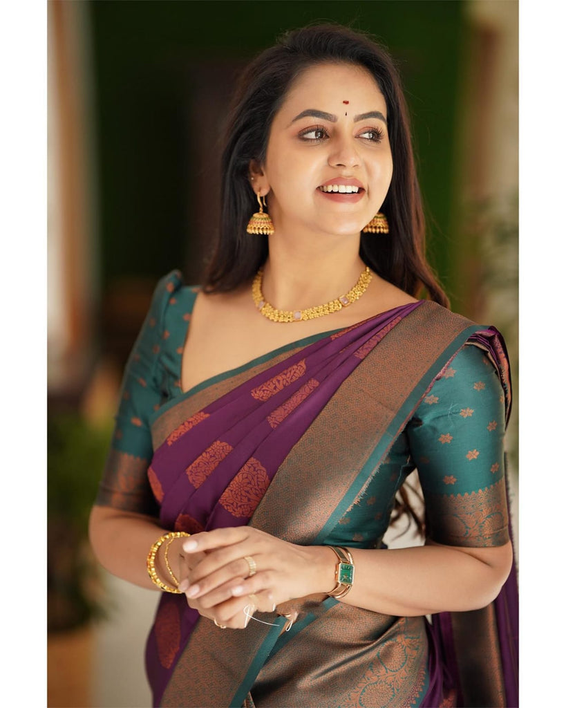 Gratifying Purple Soft Silk Saree With Snazzy Blouse Piece Shriji