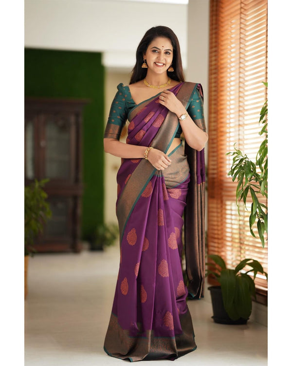 Gratifying Purple Soft Silk Saree With Snazzy Blouse Piece Shriji