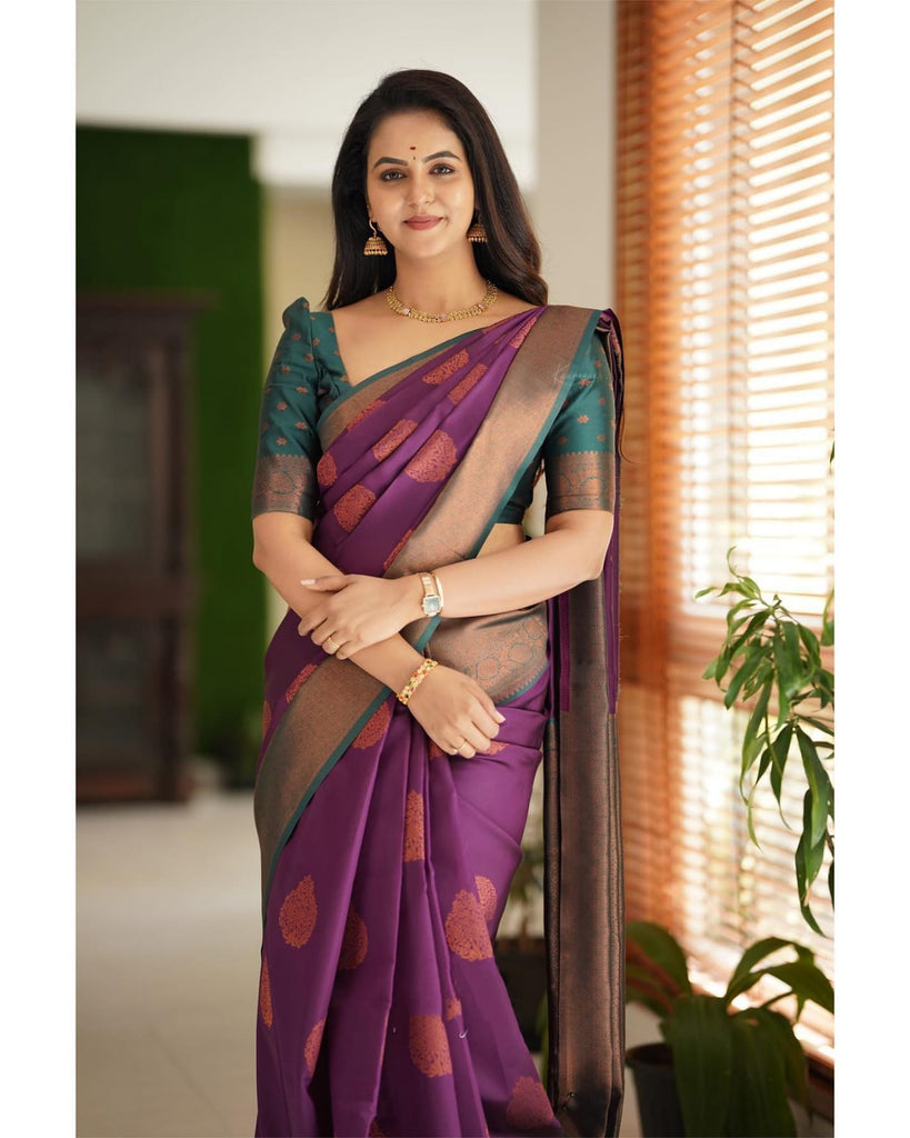 Gratifying Purple Soft Silk Saree With Snazzy Blouse Piece Shriji