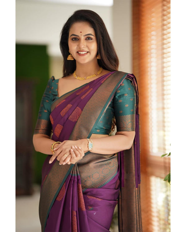 Gratifying Purple Soft Silk Saree With Snazzy Blouse Piece Shriji