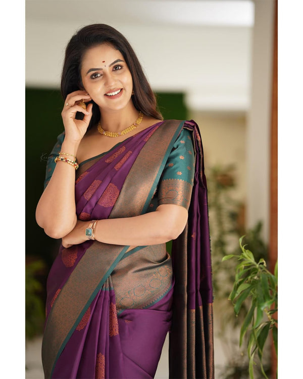Gratifying Purple Soft Silk Saree With Snazzy Blouse Piece Shriji