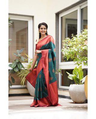 Imbrication Rama Soft Silk Saree With Artistic Blouse Piece Shriji