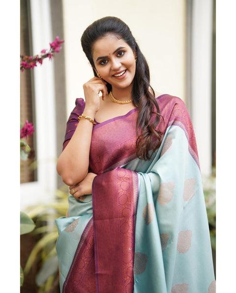 Sempiternal Sky Soft Silk Saree With Denouement Blouse Piece Shriji Main image