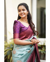 Load image into Gallery viewer, Sempiternal Sky Soft Silk Saree With Denouement Blouse Piece Shriji