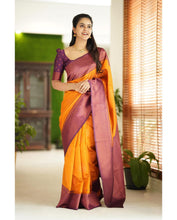 Load image into Gallery viewer, Smashing Yellow Soft Silk Saree With Scrumptious Blouse Piece Shriji