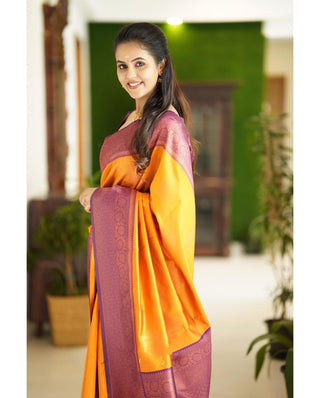 Smashing Yellow Soft Silk Saree With Scrumptious Blouse Piece Shriji