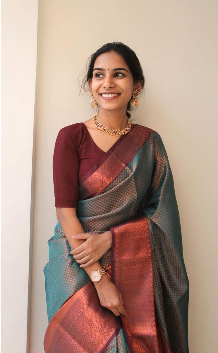 Imaginative Green Soft Silk Saree With Glittering Blouse Piece Shriji Main image